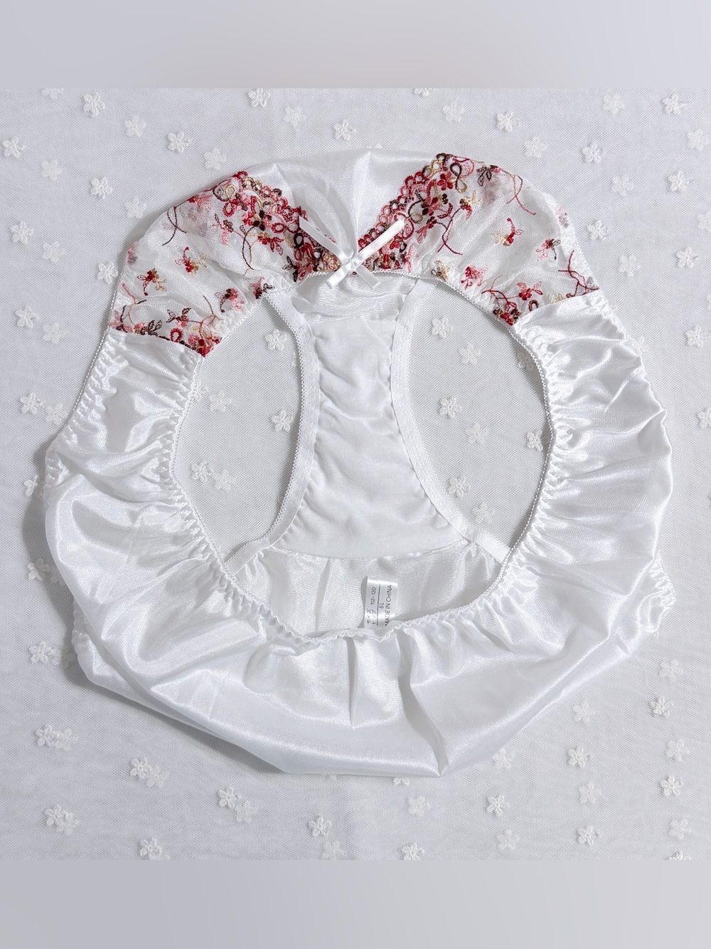 Plus US-XXL/JP-5L Japanese Classic Embroidery Shiny Smooth Tricot Nylon Panties - Picture 7 of 10